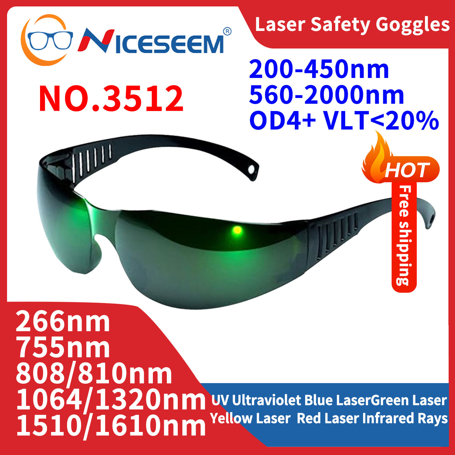 Laser Safety Goggles - แว่นตาป้องกันรังสี UV IR IPL ผม FPV